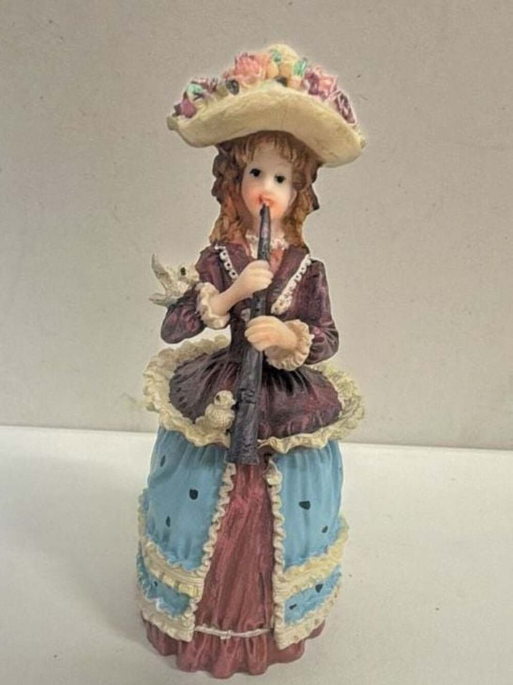 Ashley Belle Victorian Lady Figurine with Flute and Flower Hat